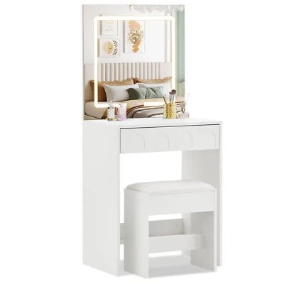 Dressing Table Makeup Vanity Set Desk with LED  Mirror Drawer Stool Bedroom - Image 1 of 4