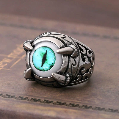 Anillo gótico de acero inoxidable para hombre con calavera esqueleto garra ojo de gato turquesa Foto 1 de 4