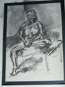 Figure life drawing nude expressive charcoal / paper, woman sitting, A1 size - Picture 1 of 4