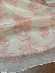 Alexander McQueen Classic Silk Chiffon Skull Scarf in Cream & Pink - Picture 1 of 6