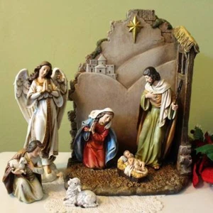 Nativity Set and Stable 8 in Scale Removable Pieces Gloria Angel 7 Piece Set - Picture 1 of 12