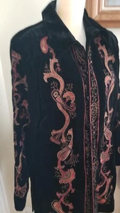 NWOT Stunning Coldwater Creek Black Velvet Copper Embroidered Jacket size L - Picture 1 of 15