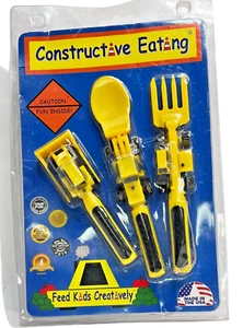 Constructive Eating Front Loader Spoon Fork Lift Fork Bull Dozer Pusher Set New - Picture 1 of 4
