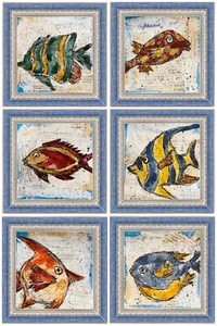 Fish Art Fish Painting Framed Original Miniature Art Watercolor Painting Pack - Picture 1 of 19