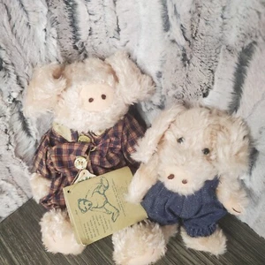 Boyds Bears Vintage Dressed PIGS Lot Of 2 Small Cute Plush - Picture 1 of 8