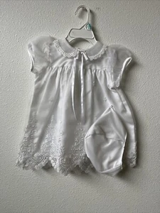 Baptism gown dress With Bonnet 2 Piece Set White Vintage - Picture 1 of 8