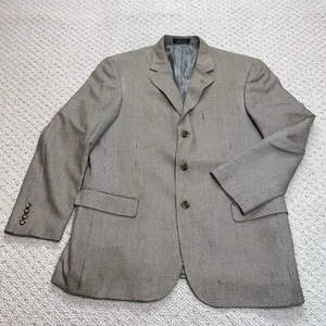 Andrew Fezza Suit Jacket Mens 44 R Beige Silk Blazer Sports Coat Three Button - Picture 1 of 19