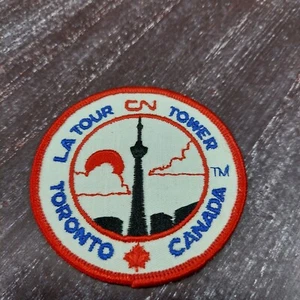 Parche de recuerdo bordado torre CN vintage Toronto Canadá diseño redondo diapositiva de 3" - Imagen 1 de 4