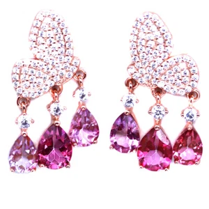 Orecchini In Topazio Mistico Rosa E Zirconia Cubica In Argento Sterling 925 - Foto 1 di 4