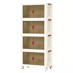 4 Pack Collapsible Storage Bins Wheels Cart Stackable Organizer Box Cabinet New- - Picture 1 of 12