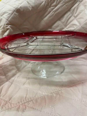 Indiana cranberry Ruby Flash Glass Relish 5 Divider Stand Up Server Tray 12" - Image 1 of 4