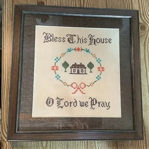 Matted and Framed Bless This House O Lord We Pray Cross Stitch 15x15 Home - Picture 1 of 6