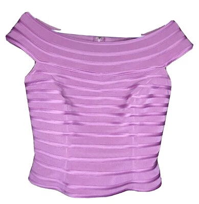JS Collections Womens Sz 4 Evening Zip Top Purple Formal - Off The Shoulder - Image 1 of 4