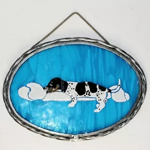 "Vetro colorato arte catcher sole cane ovale cucciolo LG osso argento grigio piombo 8,75" - Foto 1 di 5