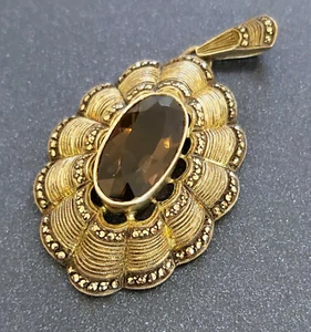 F104- Silber Anhänger THEODOR FAHRNER oval mit Rauchquarz und Markasiten - 925 - Bild 1 von 9