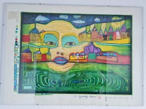 HUNDERTWASSER Originalserigraphie handsigniert! "IRINALAND ÜBER DEM BALKAN" - Bild 1 von 4