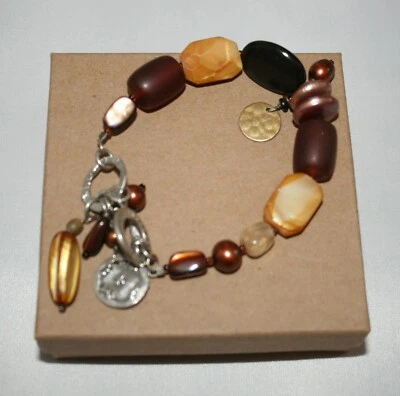 Silpada Sterling Silver Brass, Shell, Pearl & Horn Toggle Clasp Bracelet B1776 - Image 1 of 4