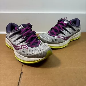 Saucony Triumph ISO Everun Shoes Womens 8 Gray Purple Citrus Running Walking Gym - Picture 1 of 8