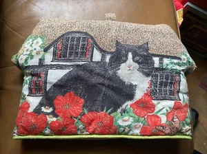 Mülleimer Lesley Holmes Cottage Black & Tabby Katze groß Vintage Tee kuschelig gepolstert - Bild 1 von 7