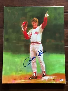 Pete Rose Cincinnati Reds Signed Autograph 16 x 20 Canvas Print PSA DNA - Picture 1 of 7