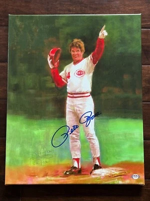 Pete Rose Cincinnati Reds Signed Autograph 16 x 20 Canvas Print PSA DNA - Image 1 of 4