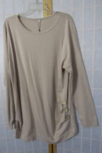 NWT JuneFish Long Sleeve Button Trim Rayon/Polyester Beige Tunic Top Women's 3XL - Picture 1 of 5