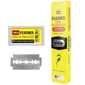 200X Feather Double Edge Razor Blades Platinum Coated Hi-Stainless Steel Japan M - Picture 1 of 2