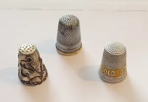 Vintage Thimbles ~ Alpaca Silver ~ Gold Coin Flour ~ 2-Tone ~ Lot Of 3 - Picture 1 of 5