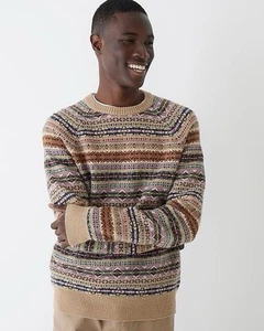 J Crew Men’s Size M Fair Isle Crewneck Sweater in Lambs Wool Blend Pullover NWOT - Picture 1 of 17
