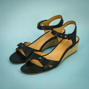 Sandali con zeppa bassa in legno con cinturino alla caviglia in pelle nera Madewell taglia 7,5 - Foto 1 di 11