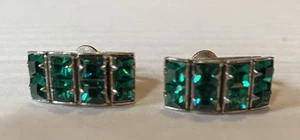 Vintage wunderschönes KANAL Set GRÜN quadratisch SCHLIFF Strass OHRRINGE - Silber SCHRAUBVERSCHLUSS - Bild 1 von 9