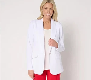 Susan Graver Regular Pique Knit Shawl Collar Blazer White 2X A680514 - Picture 1 of 1