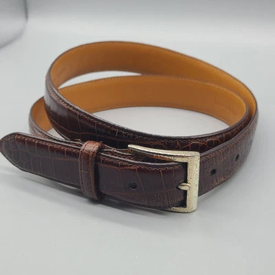 Cinturón Polo Ralph Lauren Marrón Cuero Italiano Cocodrilo Estampado Repujado Talla 36 Foto 1 de 4