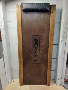Vintage Wooden Kmart Mechanics Creeper Leather Headrest Kmart Logo Advertising  - Foto 1 di 17