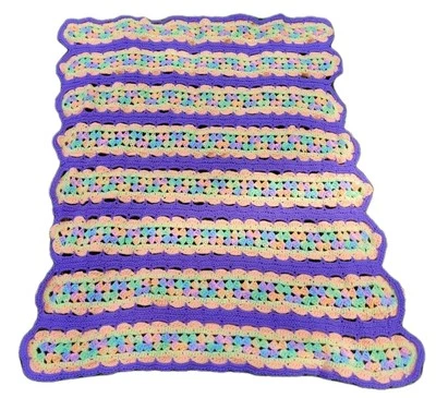 Manta de ganchillo a mano arco iris para bebé púrpura para guardería cama para niños pequeños  Foto 1 de 4