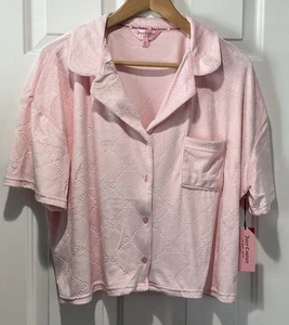 NEW Juicy Couture Velour Top Sleepwear Pajama Shirt Button Down Pink Size XL - Picture 1 of 4