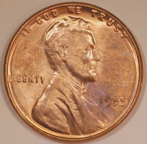1955 Lincoln Cent Die Crack "L" and Motto on Rim - Picture 1 of 6