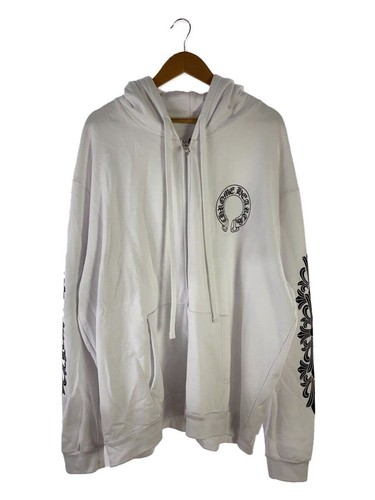 CHROME HEARTS FELPA CON CAPPUCCIO ZIP CUORI CROMATI XXL COTONE BIANCO Usata