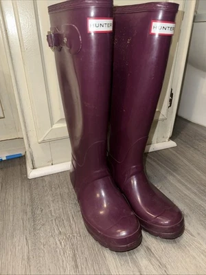 Hunter Women's Knee High Rubber Rain Boots Size 6 Waterproof Wine Purple - Image 1 of 4