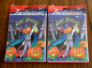 16 PARTY-Einladungen HALLOWEEN KÜRBIS MANN Vintage von Paper Art 2 Pkgs à 8 USA - Bild 1 von 4