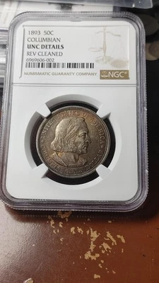 1893 Columbian Silver Half Dollar NGC UNC Details Rev Cleaned Pretty Toning 5209 - Image 1 of 4