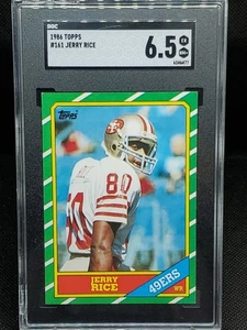 1986 Topps JERRY RICE RC Rookie SGC 6,5 EX NM+ # 161 San Francisco 49ERS GOAT - Foto 1 di 8