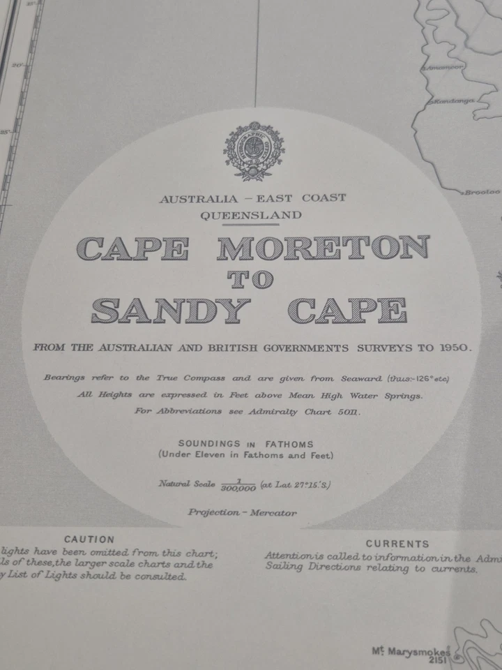 Carta del Almirantazgo 1068 Cabo Moreton a Sandy Cabo Queensland Australia 1954-1960 Foto 1 de 4