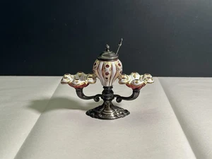19th C Antique Bohemian Silverplate Condiment Cruet Overlay Cut Cranberry Glass - Picture 1 of 19