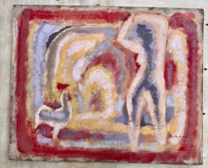 SAMI BURHAN 1966 ORIGINAL OIL , Woman and Chicken No. 30 - / Syria Art - Picture 1 of 8