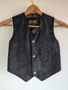 Scully Suede Leather Vest Boys Youth Size Small Black Western Snaps Rodeo Formal - Picture 1 of 7