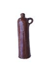 Antique White Clay Stoneware Brown Glazed  Beer/Whiskey Bottle W/Hook Handle