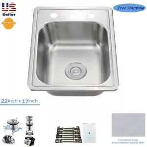 Stainless Steel Single Bowl Topmount Drop In Kitchen/Bar Sink 22" x 17" - Picture 1 of 4