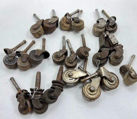 Lot of 21 Antique Slavage Wood Wooden Swivel Furniture Casters Wheels Vtg Cover