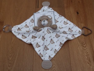 Modern Baby Snuggle Blankie ~ Bear ~ Teether ~ Rattle ~ White & Tan ~ - Picture 1 of 3